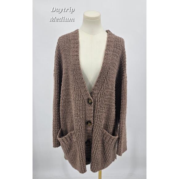 Daytrip Sweaters - Daytrip Oversized Cozy Chenille Button Cardigan Grandpa Sweater – Mushroom Brown